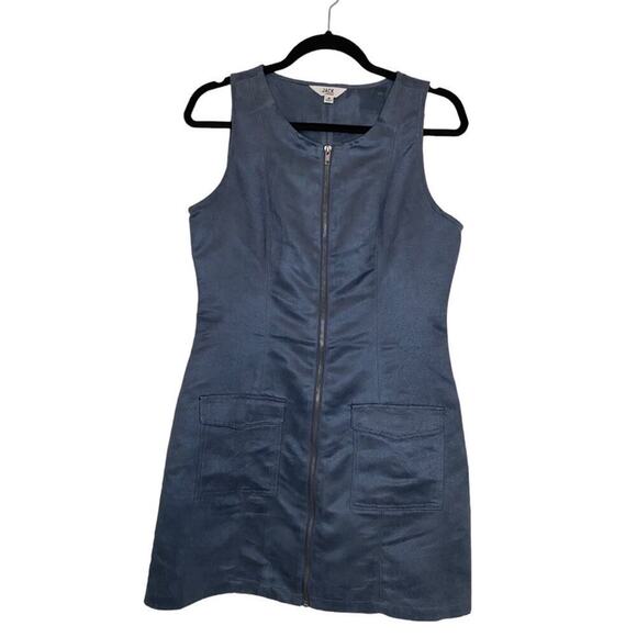 Jack by BB Dakota Blue Suede Zip Up Mini Shift Dress Sleeveless Pockets Crewneck - Picture 1 of 9